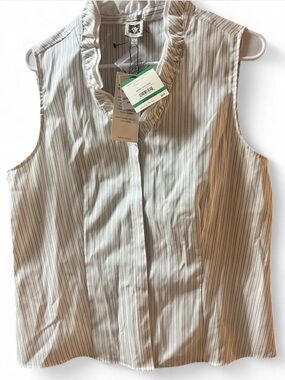 NWT Anne Klein Striped Pastel Ruffle Non Iron Top Large